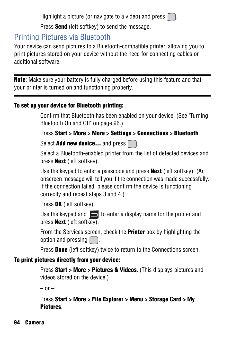 Printing pictures via bluetooth | Samsung SPH-I325 User Manual | Page 102 / 164