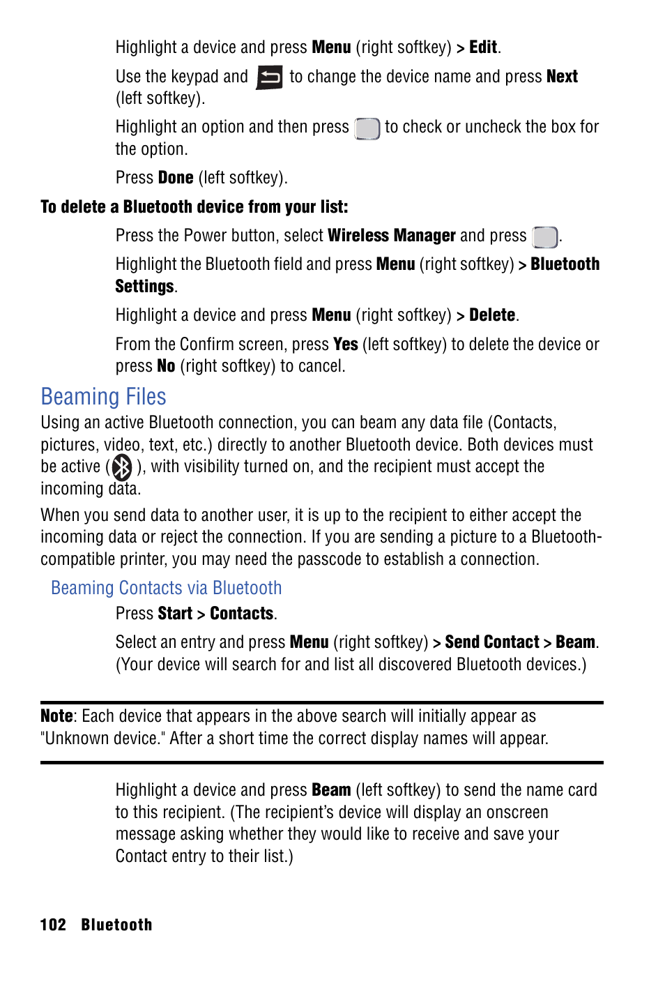 Beaming files | Samsung SPH-I325 User Manual | Page 110 / 164