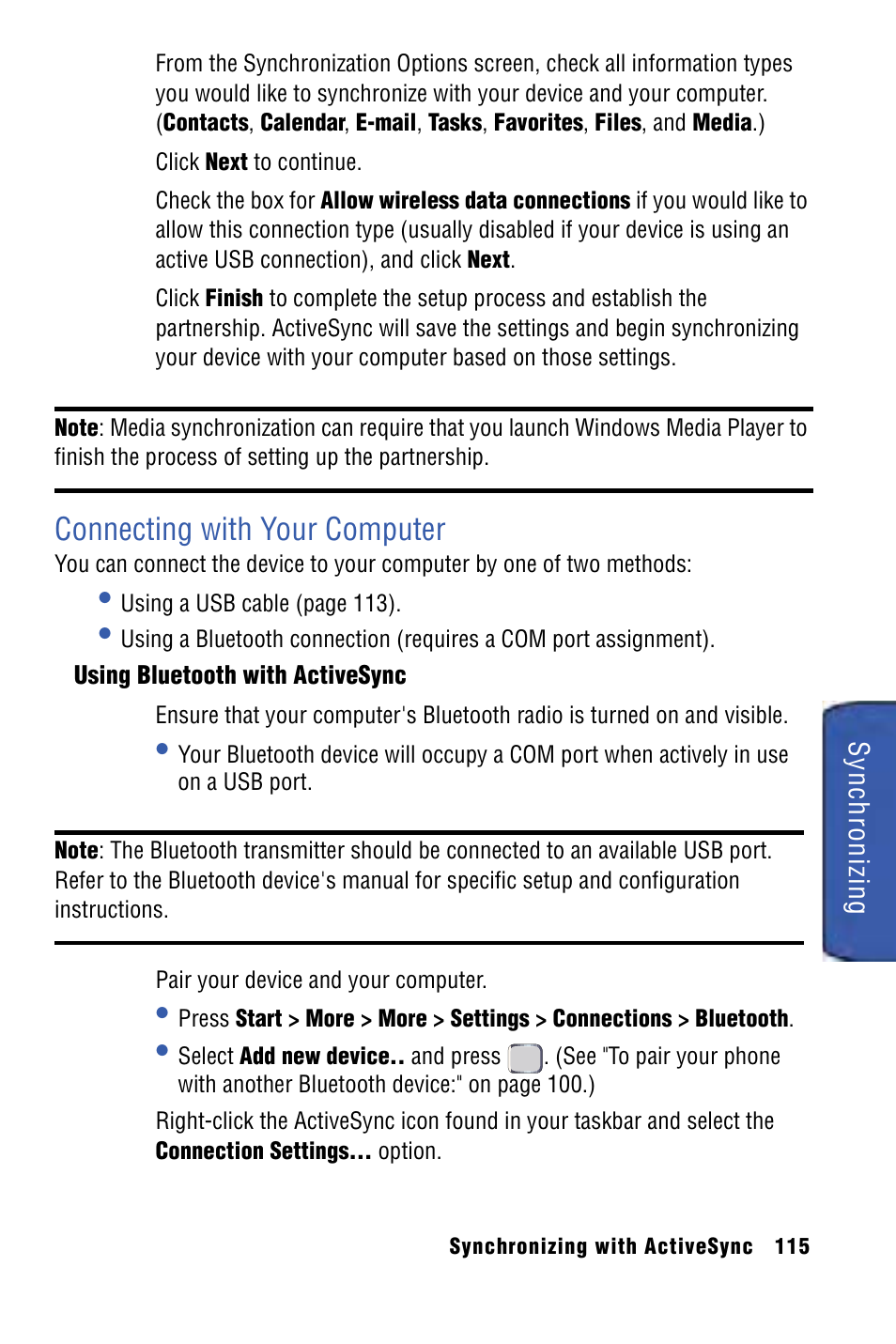 Connecting with your computer | Samsung SPH-I325 User Manual | Page 123 / 164