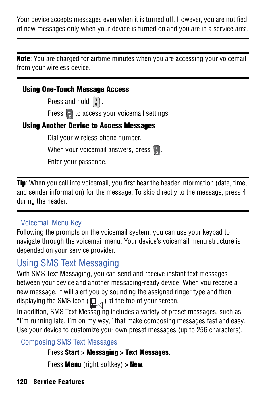 Using sms text messaging | Samsung SPH-I325 User Manual | Page 128 / 164