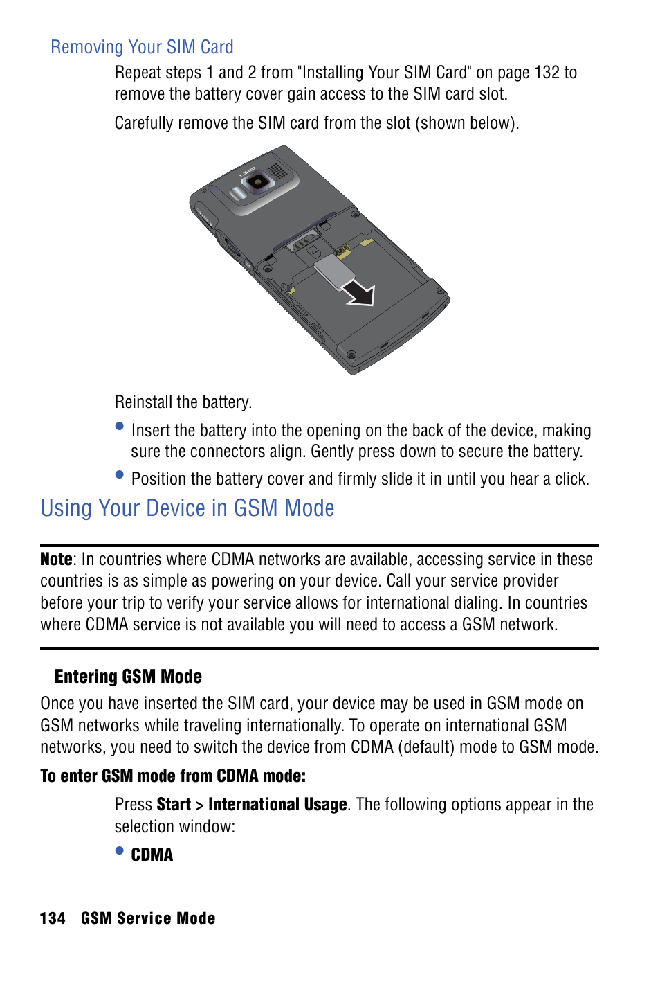 Using your device in gsm mode | Samsung SPH-I325 User Manual | Page 142 / 164