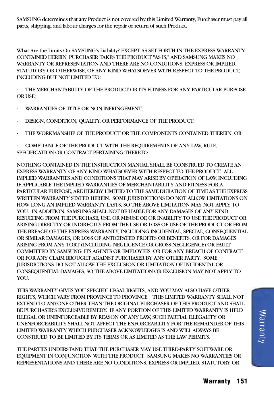 Wa rran ty | Samsung SPH-I325 User Manual | Page 159 / 164