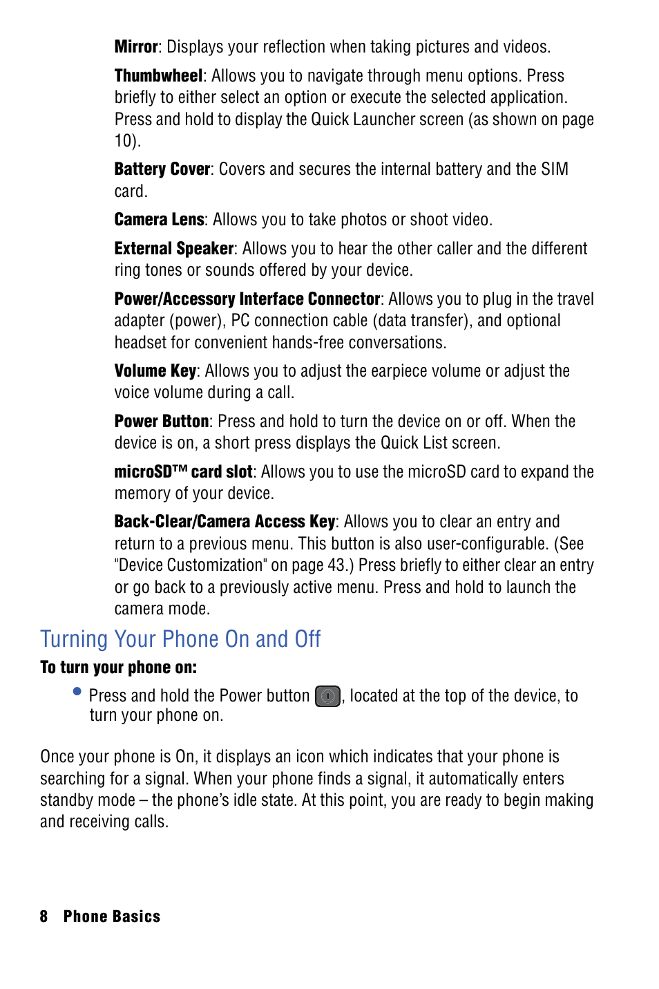 Turning your phone on and off | Samsung SPH-I325 User Manual | Page 16 / 164