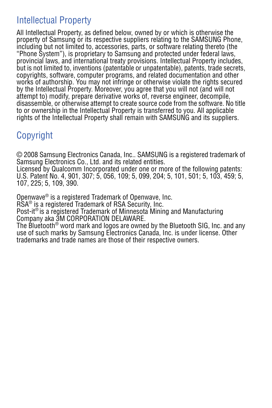 Intellectual property, Copyright | Samsung SPH-I325 User Manual | Page 2 / 164