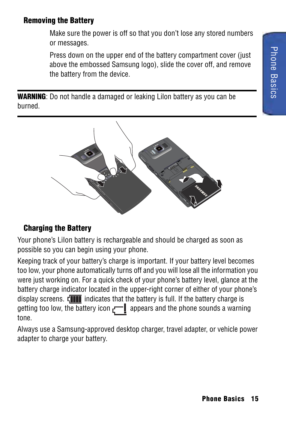 Phone ba sics | Samsung SPH-I325 User Manual | Page 23 / 164