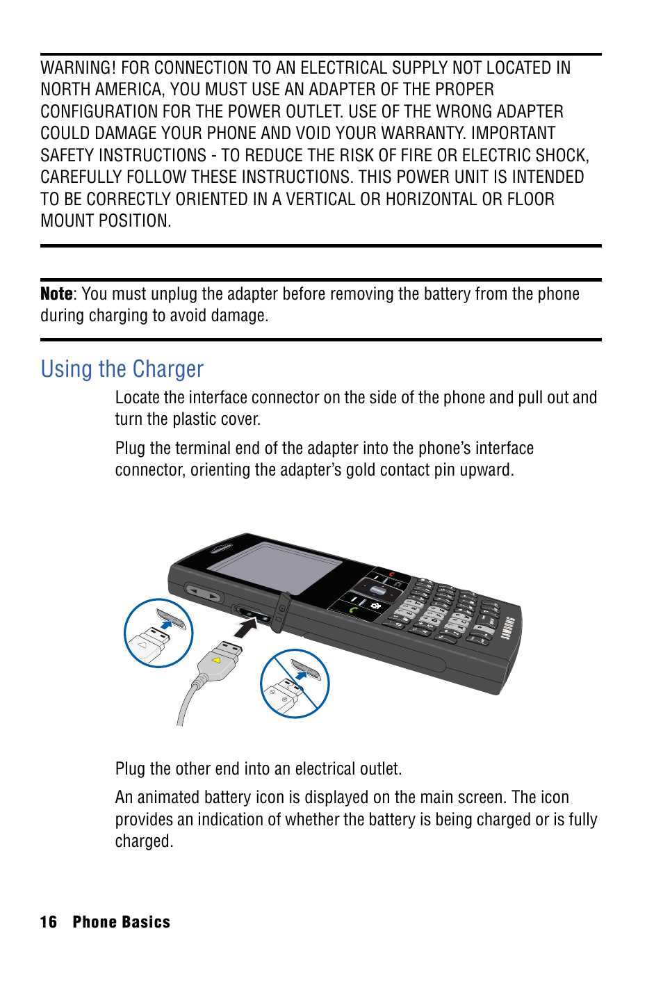 Using the charger | Samsung SPH-I325 User Manual | Page 24 / 164