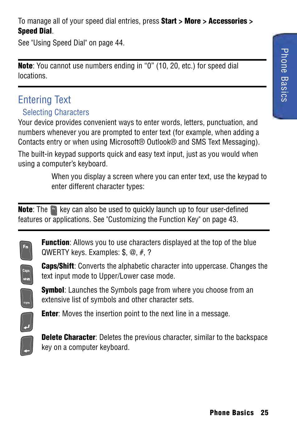 Entering text, Phone ba sics | Samsung SPH-I325 User Manual | Page 33 / 164