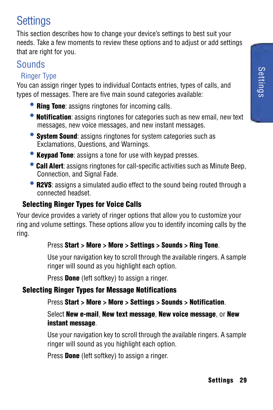 Settings, Sounds | Samsung SPH-I325 User Manual | Page 37 / 164