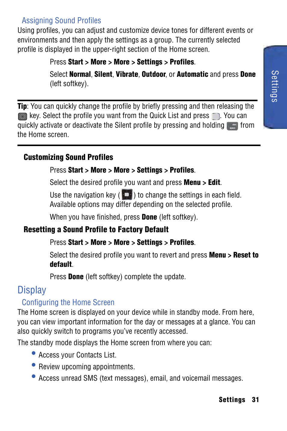 Display, Settings | Samsung SPH-I325 User Manual | Page 39 / 164
