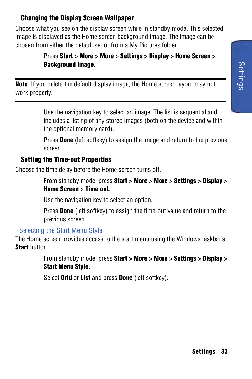 Settings | Samsung SPH-I325 User Manual | Page 41 / 164