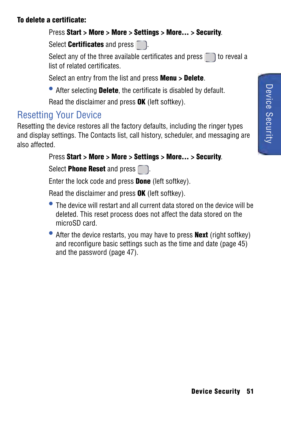 Resetting your device | Samsung SPH-I325 User Manual | Page 59 / 164