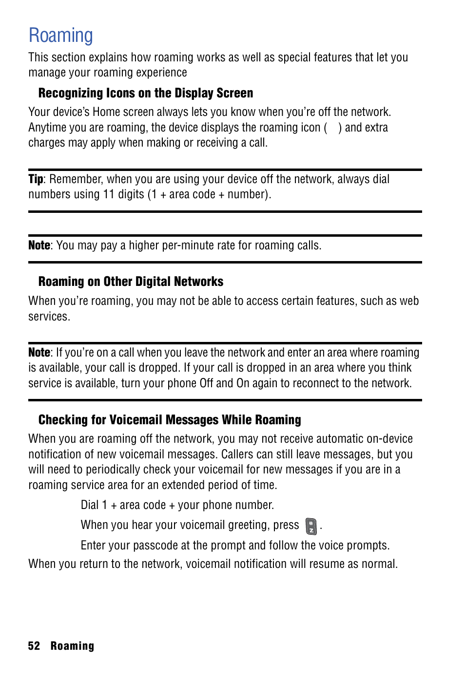 Roaming | Samsung SPH-I325 User Manual | Page 60 / 164