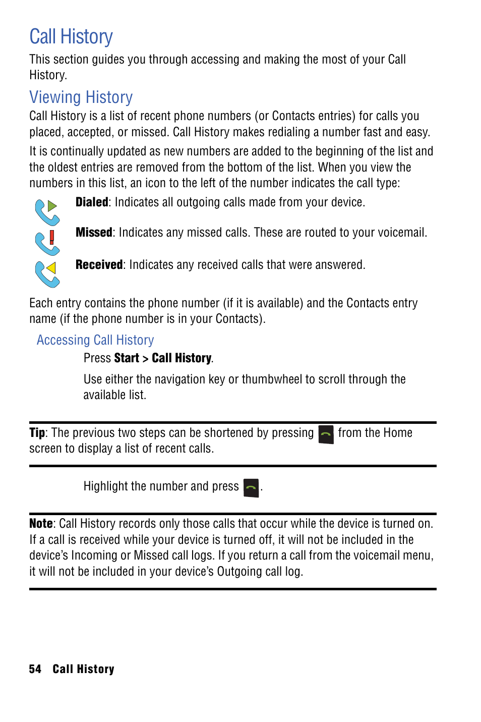 Call history, Viewing history | Samsung SPH-I325 User Manual | Page 62 / 164