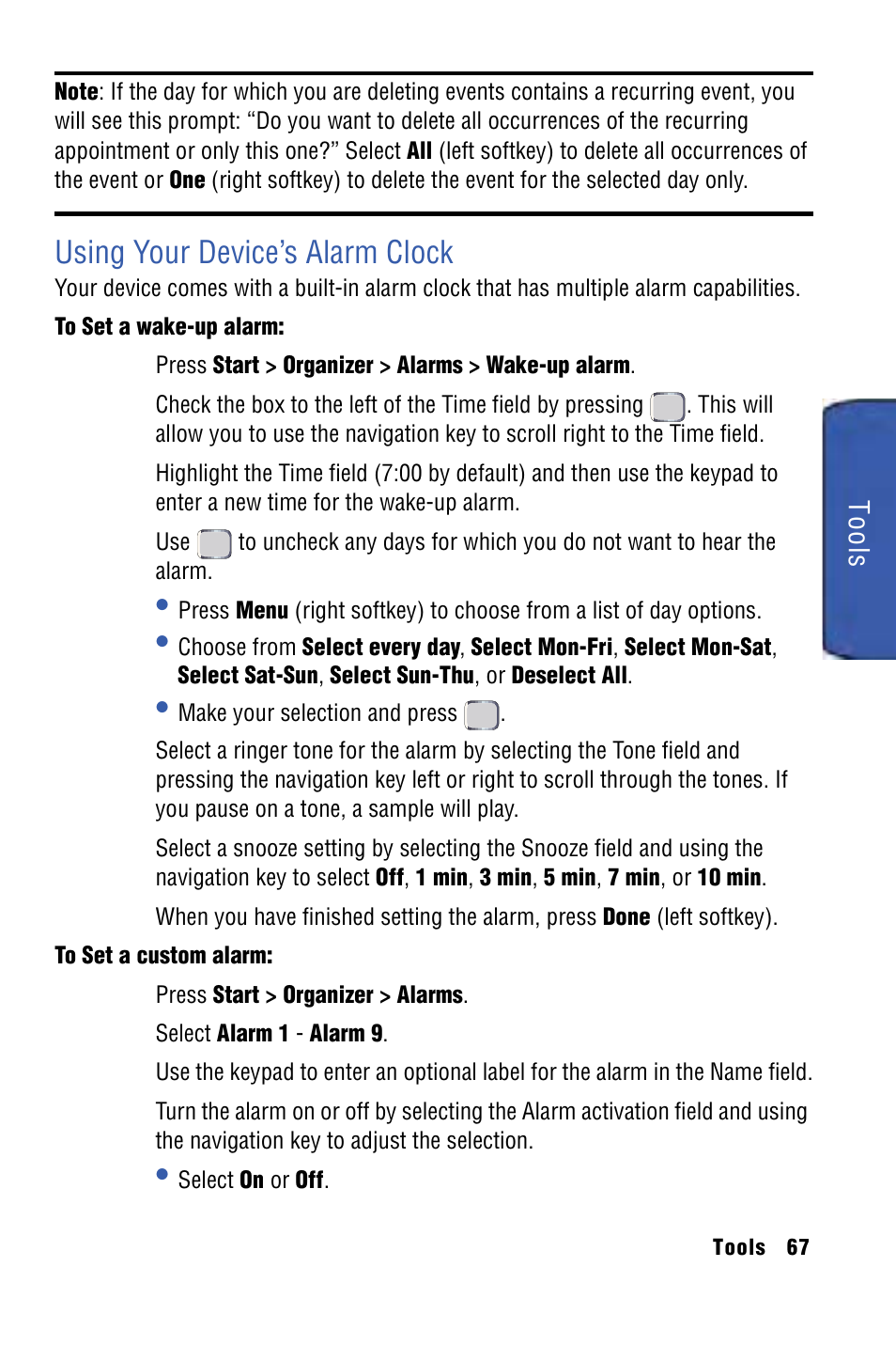 Using your device’s alarm clock | Samsung SPH-I325 User Manual | Page 75 / 164