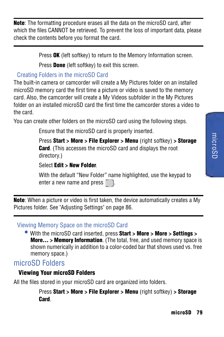 Microsd folders, Microsd | Samsung SPH-I325 User Manual | Page 87 / 164