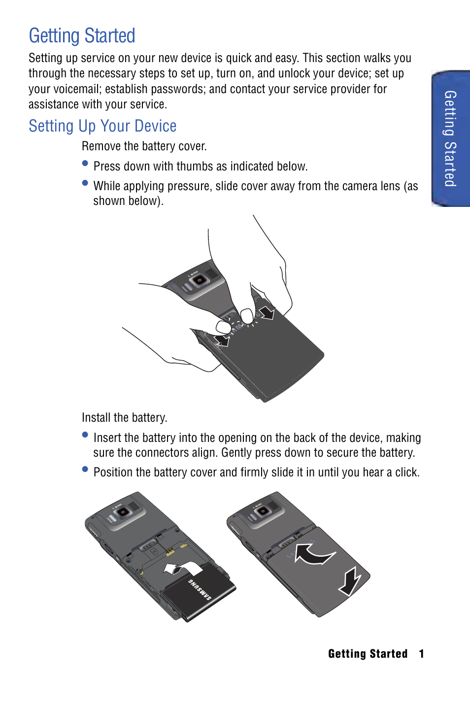 Getting started, Setting up your device | Samsung SPH-I325 User Manual | Page 9 / 164