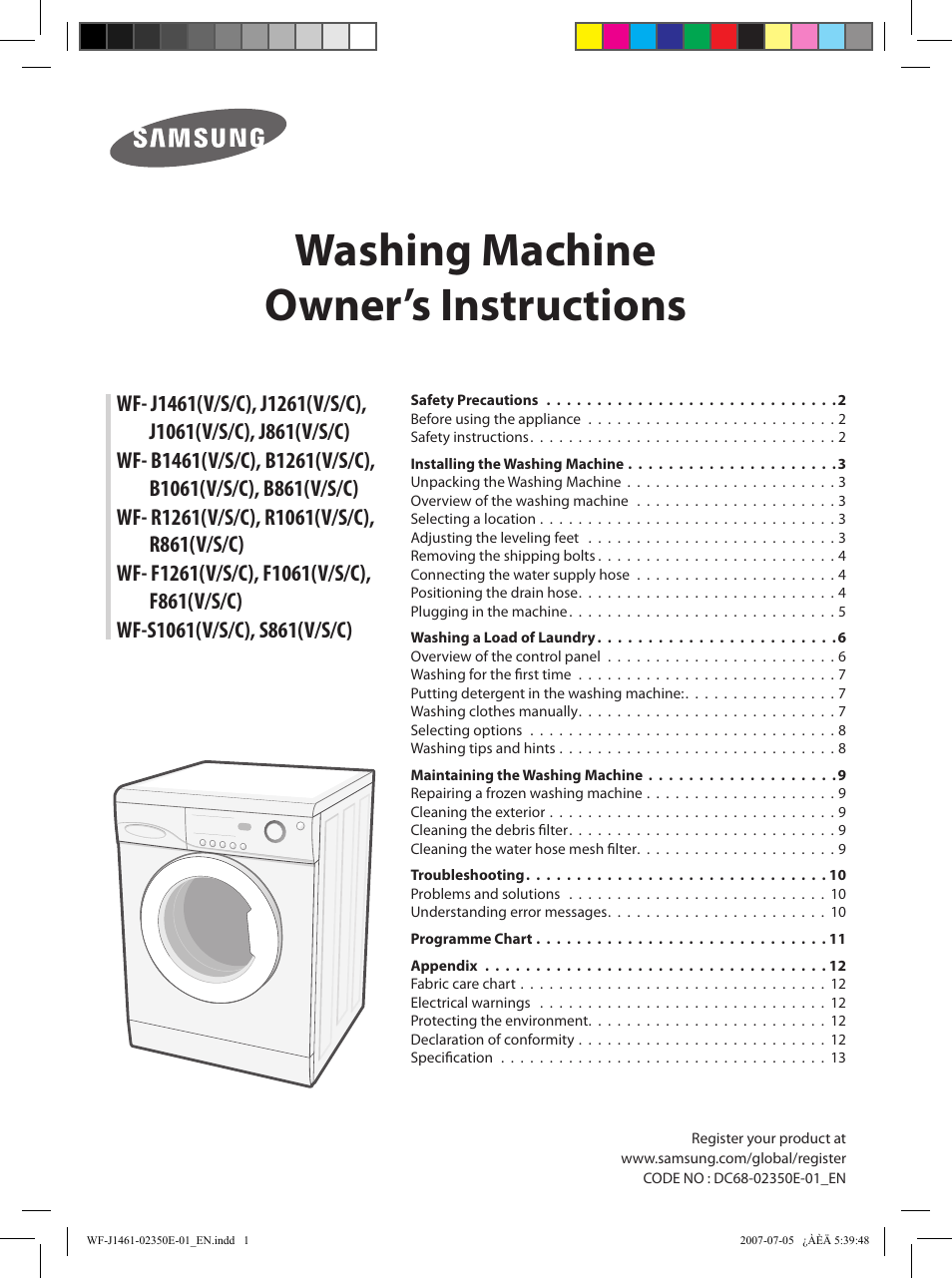 Samsung WF-J1461(V/S/C) User Manual | 1 page