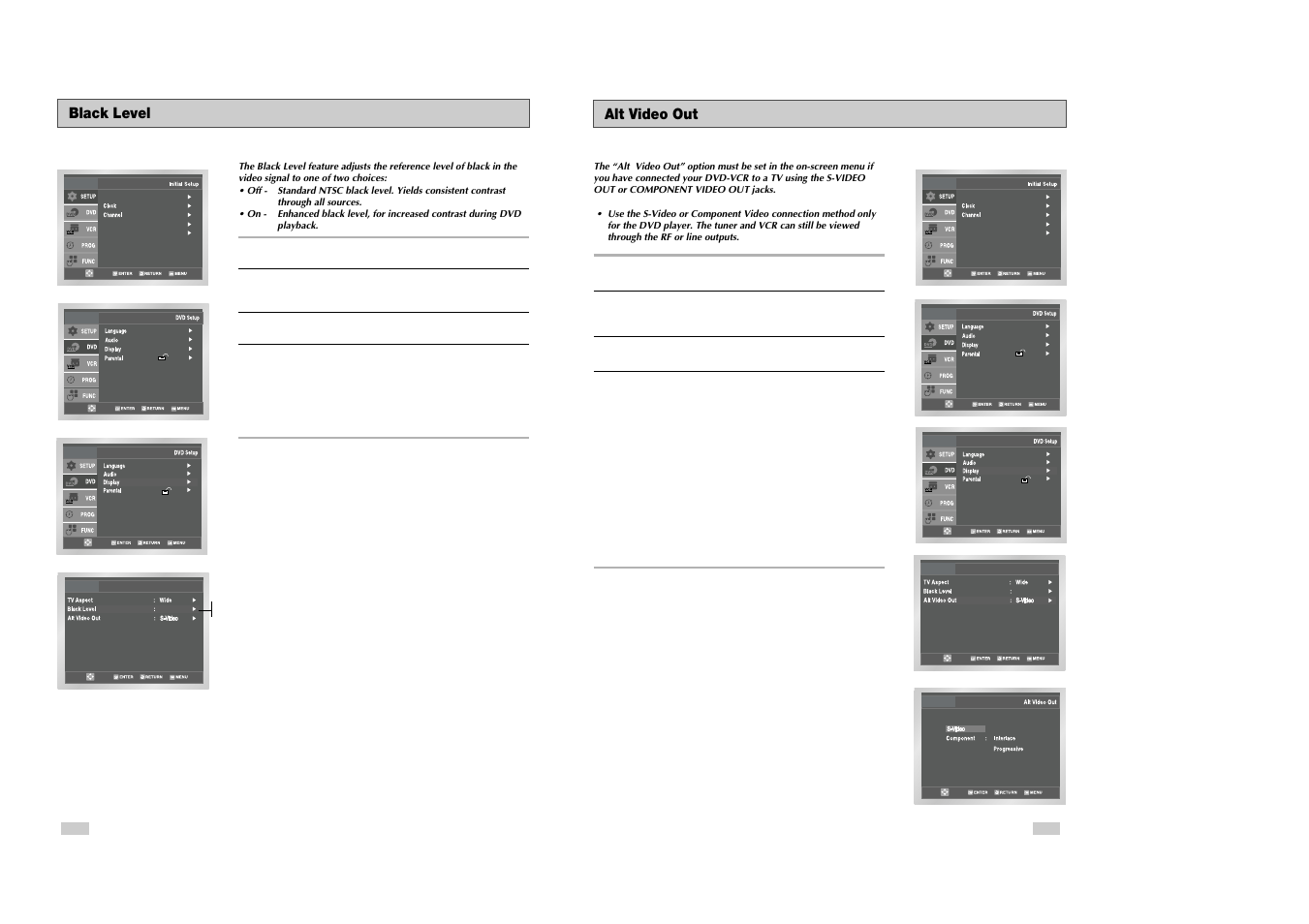 Alt video out, Black level | Samsung DVD-V3500 User Manual | Page 17 / 35