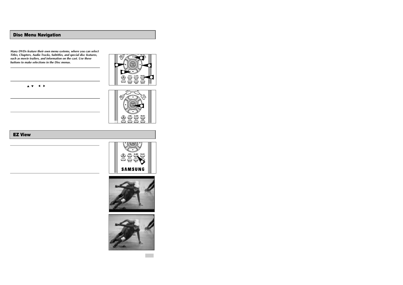 Disc menu navigation, Ez view | Samsung DVD-V3500 User Manual | Page 20 / 35