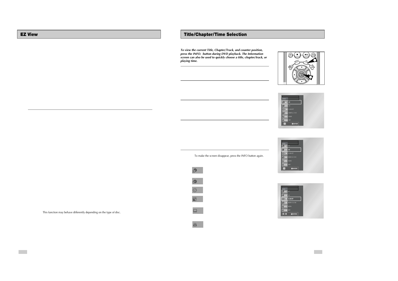 Title/chapter/time selection, Ez view | Samsung DVD-V3500 User Manual | Page 21 / 35