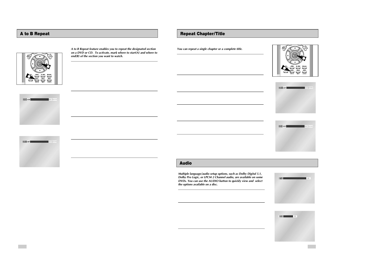 Audio, Repeat chapter/title, A to b repeat | Samsung DVD-V3500 User Manual | Page 23 / 35