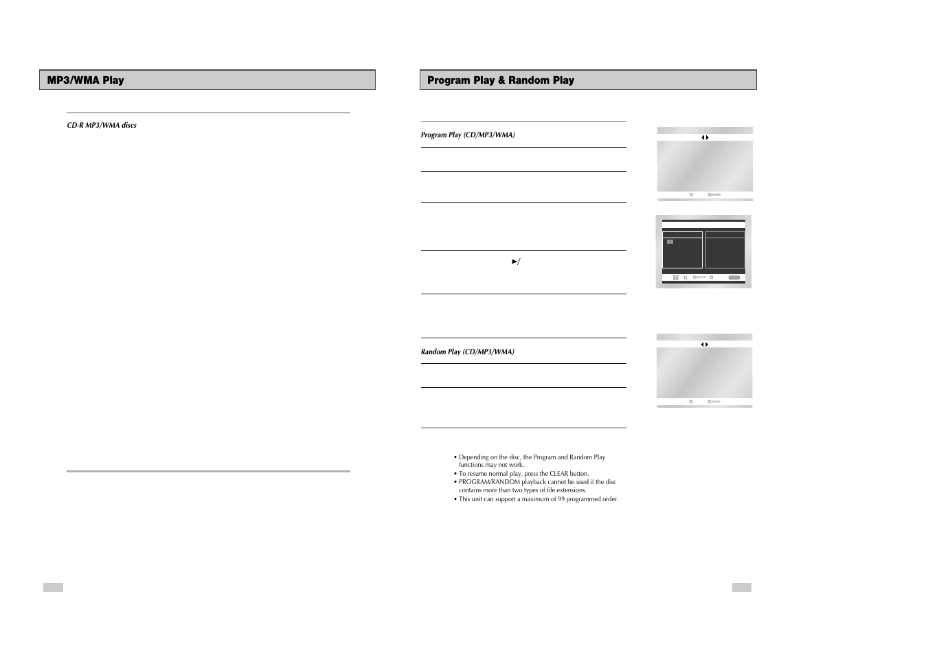 Program play & random play, Mp3/wma play | Samsung DVD-V3500 User Manual | Page 25 / 35