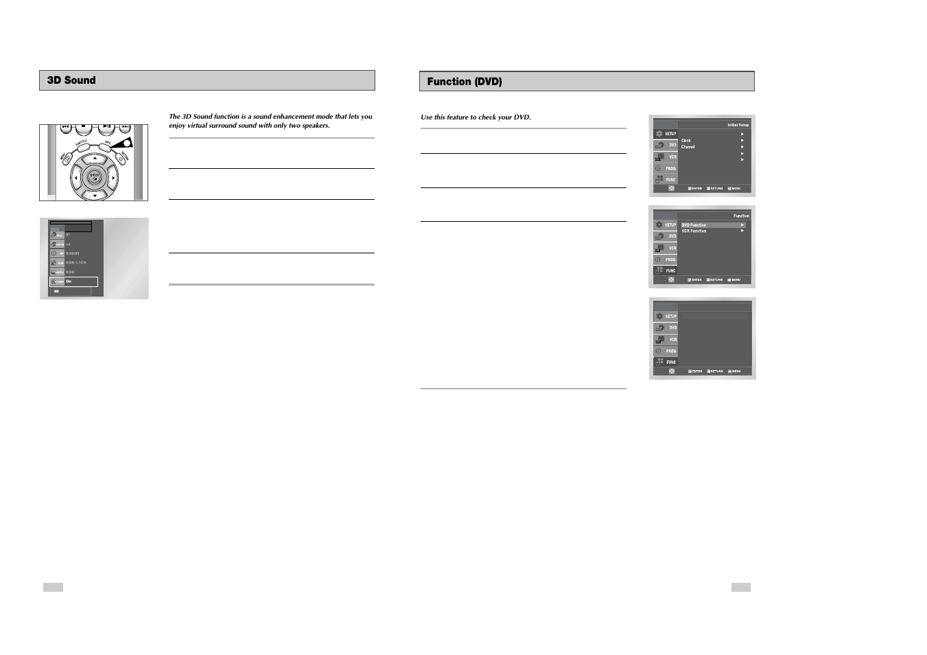 3d sound, Function (dvd) | Samsung DVD-V3500 User Manual | Page 27 / 35