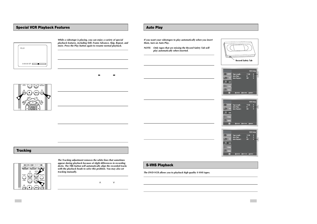 Auto play s-vhs playback, Special vcr playback features, Tracking | Samsung DVD-V3500 User Manual | Page 28 / 35