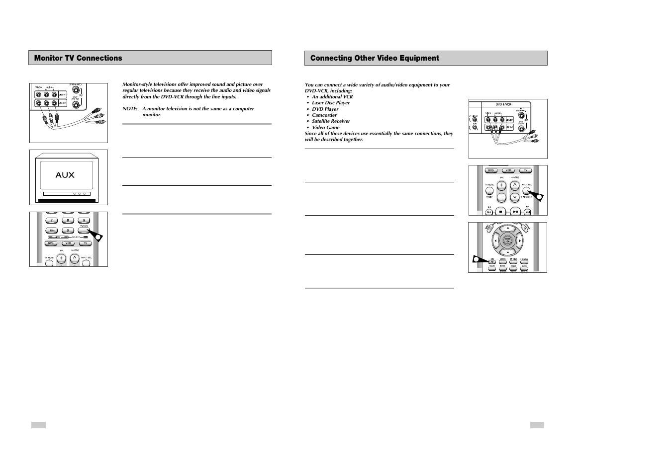 Connecting other video equipment, Monitor tv connections | Samsung DVD-V3500 User Manual | Page 33 / 35