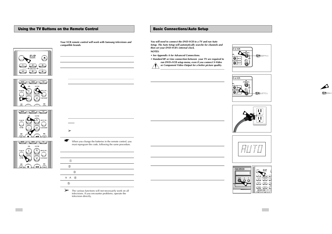 Basic connections/auto setup, Using the tv buttons on the remote control | Samsung DVD-V3500 User Manual | Page 7 / 35