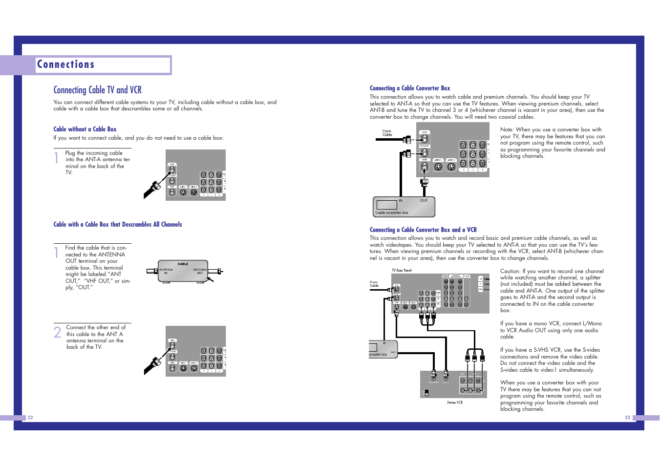 Connections, Connecting cable tv and vcr | Samsung LN437W User Manual | Page 12 / 46