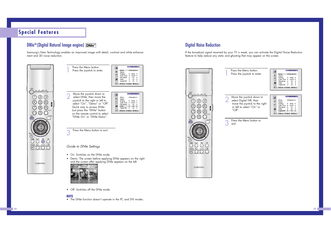 Special features, Dnie, Digital natural image engine) | Digital noise reduction | Samsung LN437W User Manual | Page 28 / 46