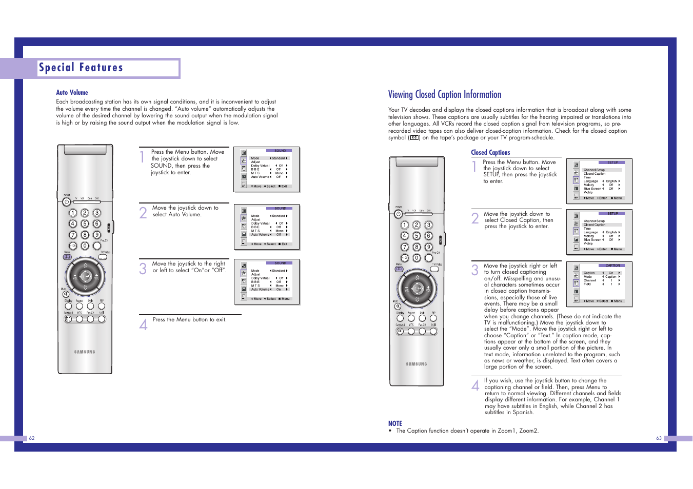 Special features, Viewing closed caption information | Samsung LN437W User Manual | Page 32 / 46
