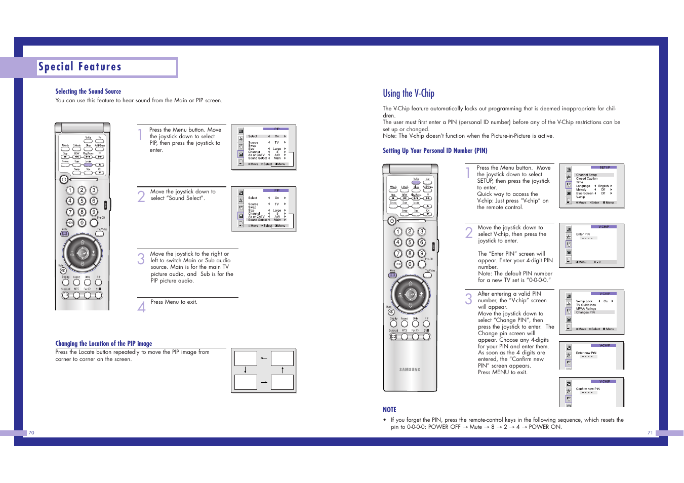Special features, Using the v-chip | Samsung LN437W User Manual | Page 36 / 46