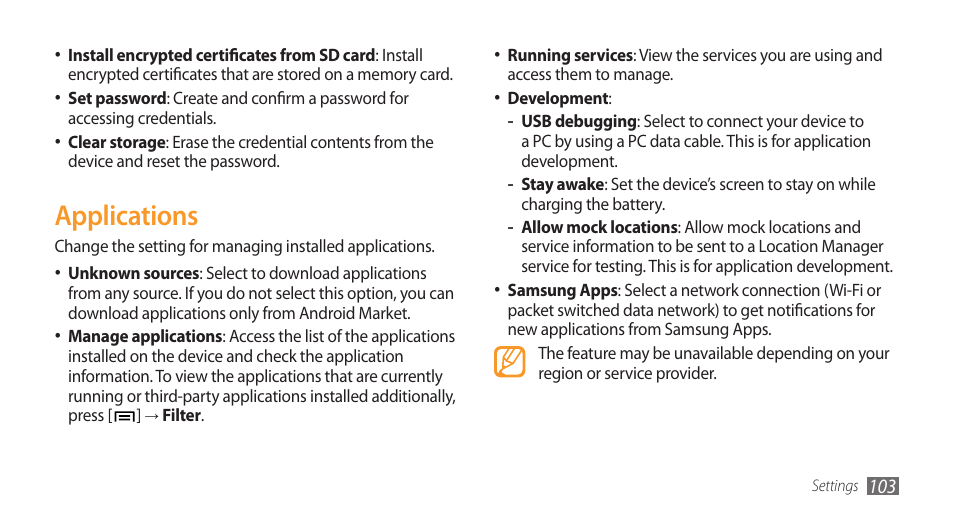 Applications | Samsung Galaxy 3 User Manual | Page 103 / 128