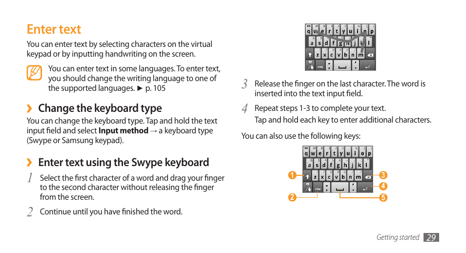 Enter text | Samsung Galaxy 3 User Manual | Page 29 / 128