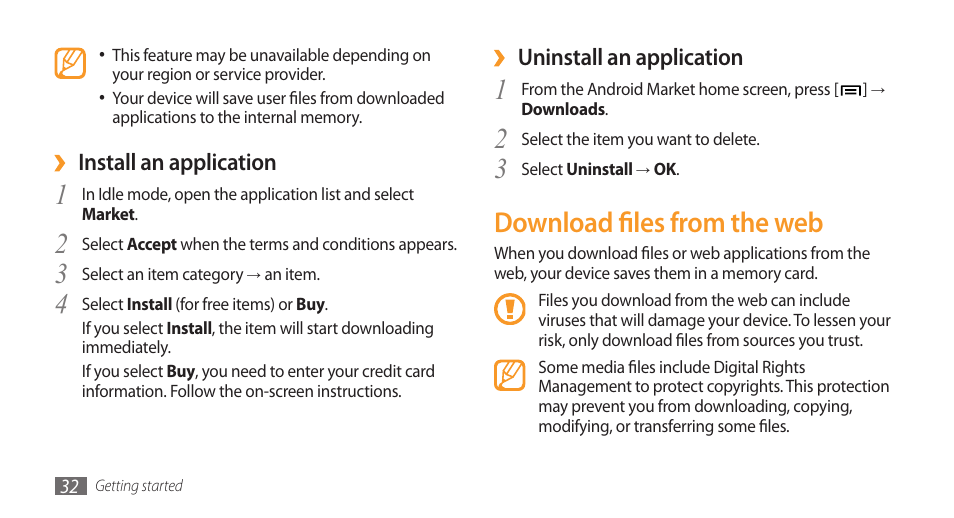 Download files from the web | Samsung Galaxy 3 User Manual | Page 32 / 128