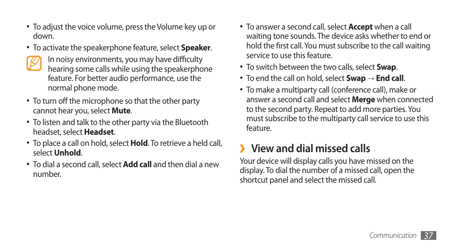 View and dial missed calls | Samsung Galaxy 3 User Manual | Page 37 / 128