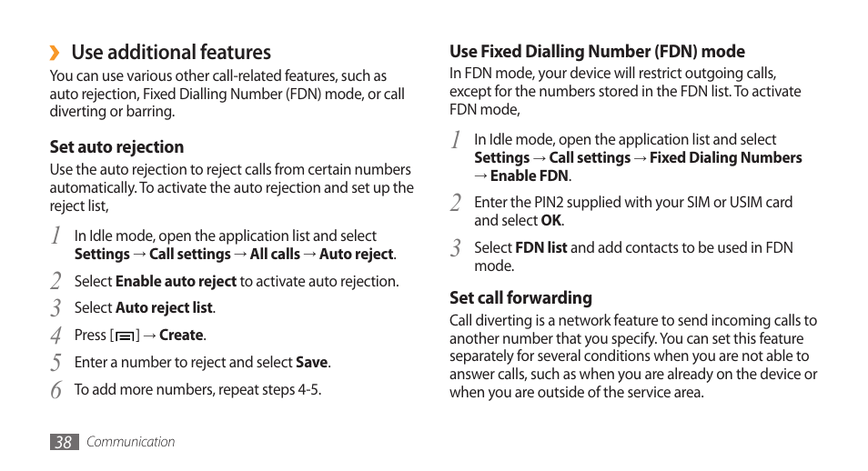 Use additional features | Samsung Galaxy 3 User Manual | Page 38 / 128