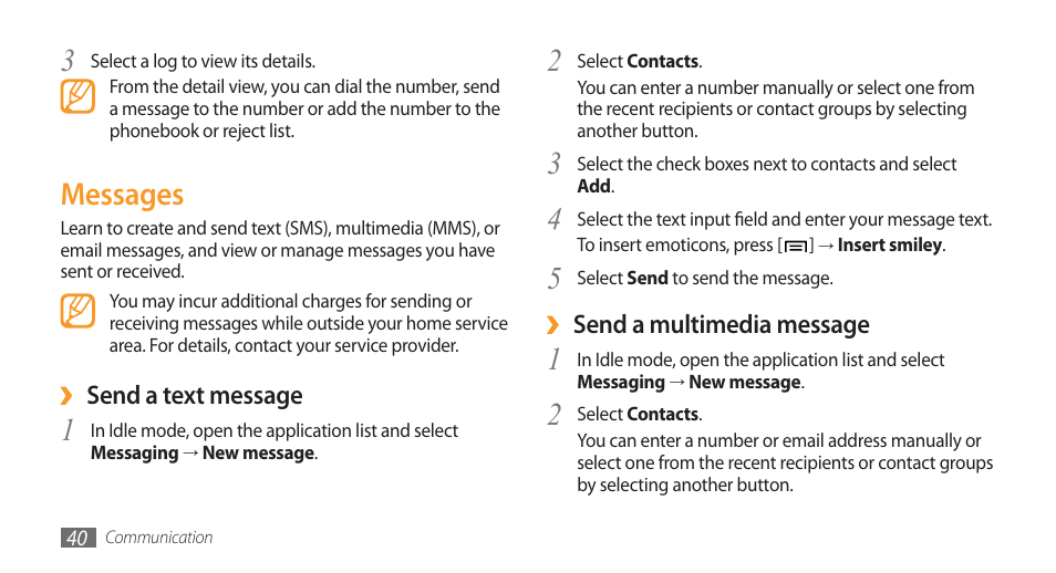 Messages | Samsung Galaxy 3 User Manual | Page 40 / 128