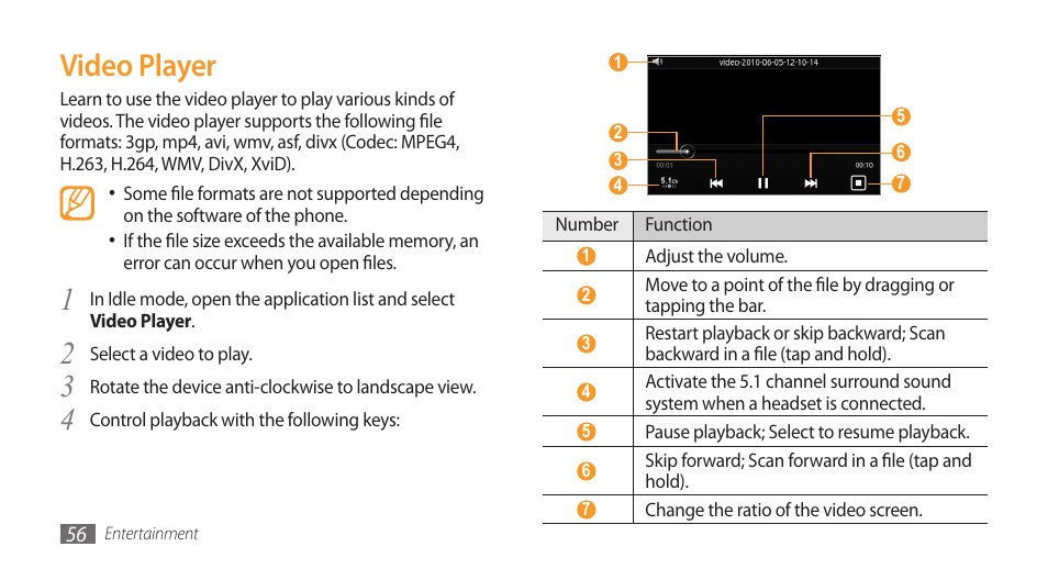 Video player | Samsung Galaxy 3 User Manual | Page 56 / 128