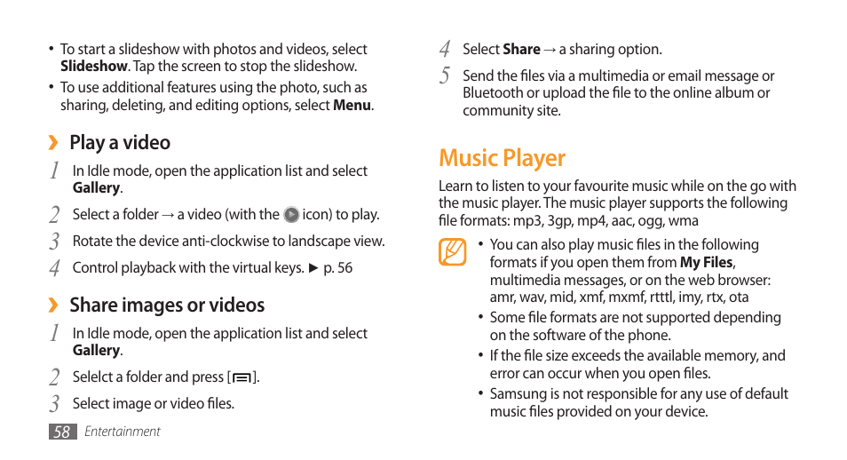 Music player | Samsung Galaxy 3 User Manual | Page 58 / 128