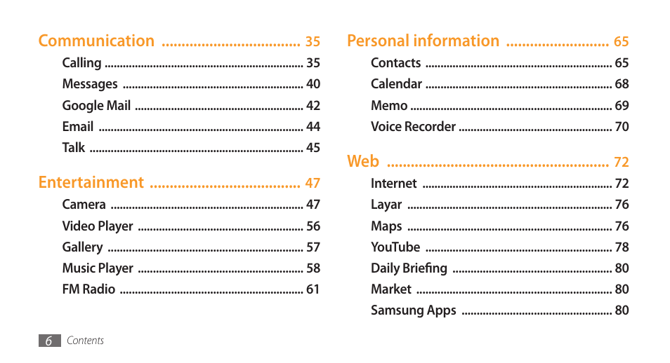Samsung Galaxy 3 User Manual | Page 6 / 128
