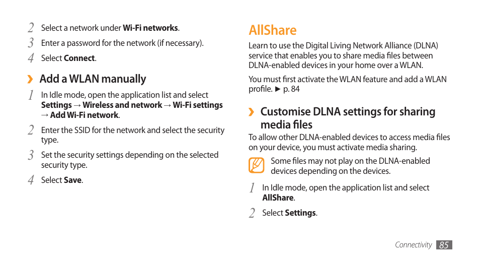 Allshare | Samsung Galaxy 3 User Manual | Page 85 / 128