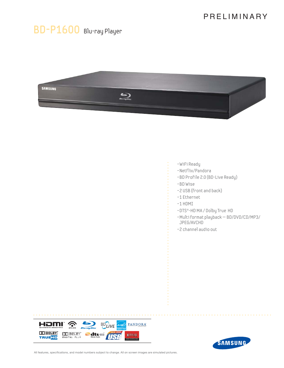 Samsung BD-P1600 User Manual | 2 pages
