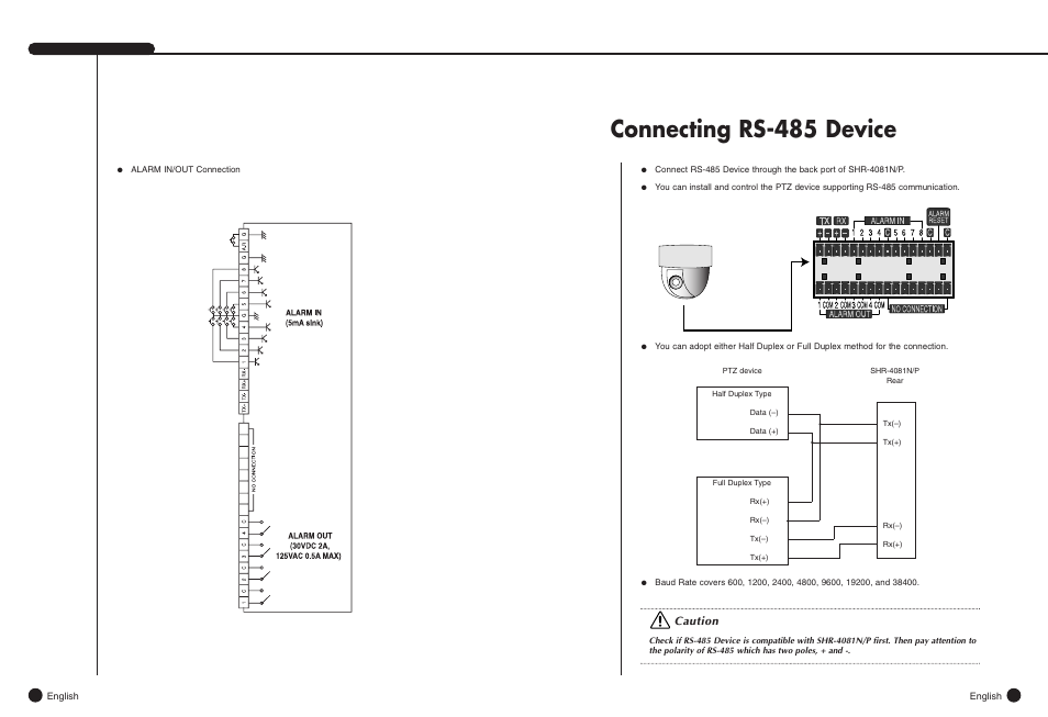 Connecting rs-485 device | Samsung SHR-4081N/P User Manual | Page 19 / 105