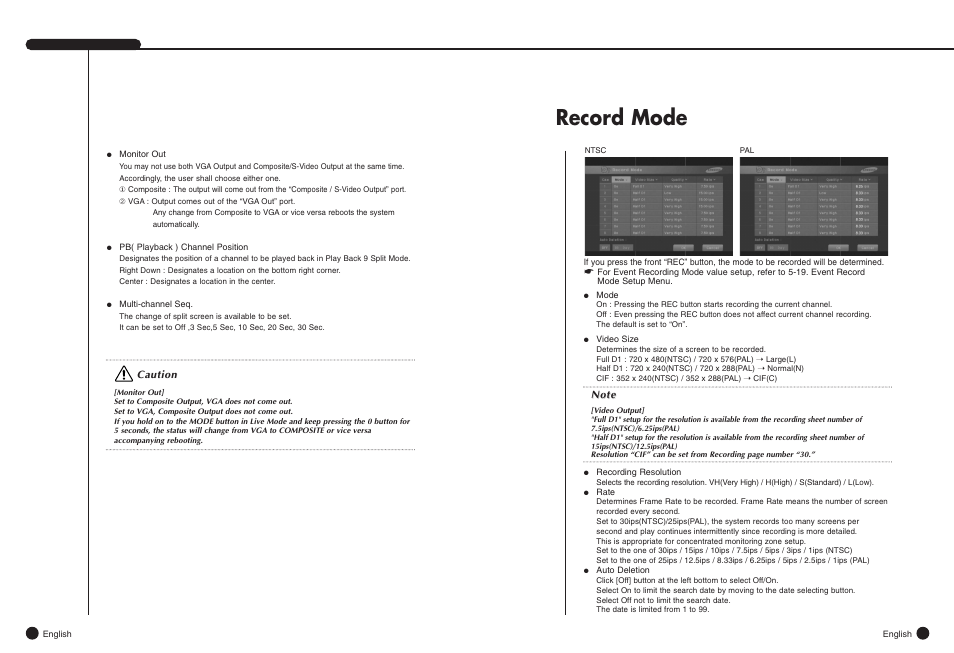 Record mode | Samsung SHR-4081N/P User Manual | Page 34 / 105