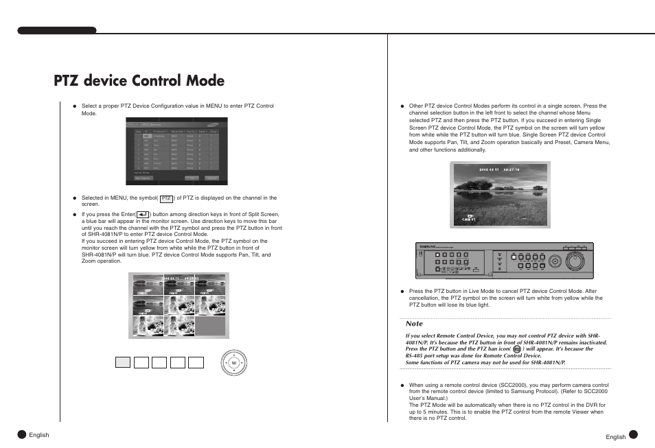 Ptz device control mode | Samsung SHR-4081N/P User Manual | Page 43 / 105