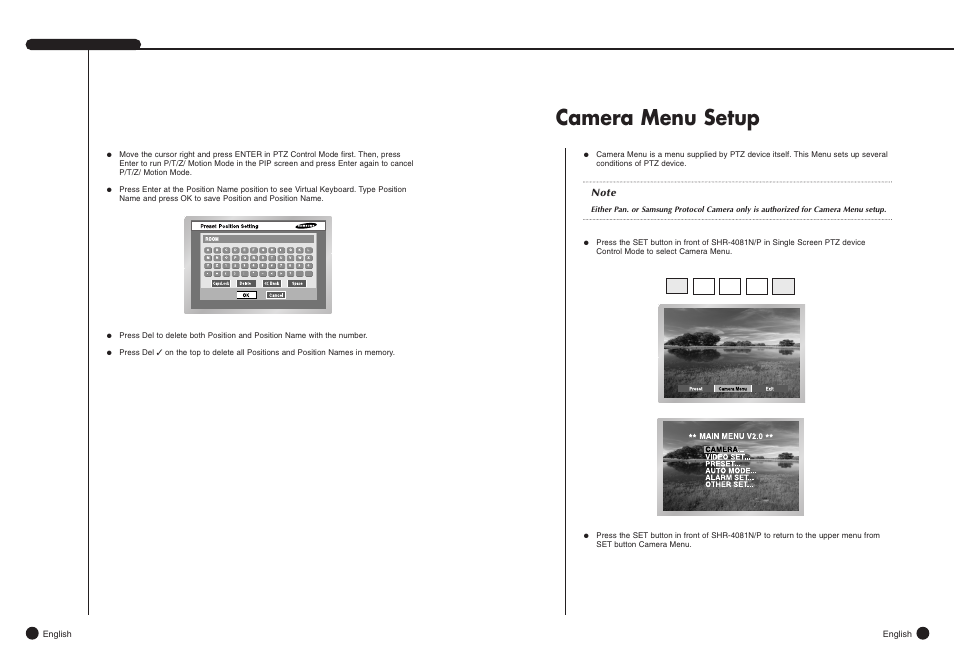 Camera menu setup | Samsung SHR-4081N/P User Manual | Page 45 / 105