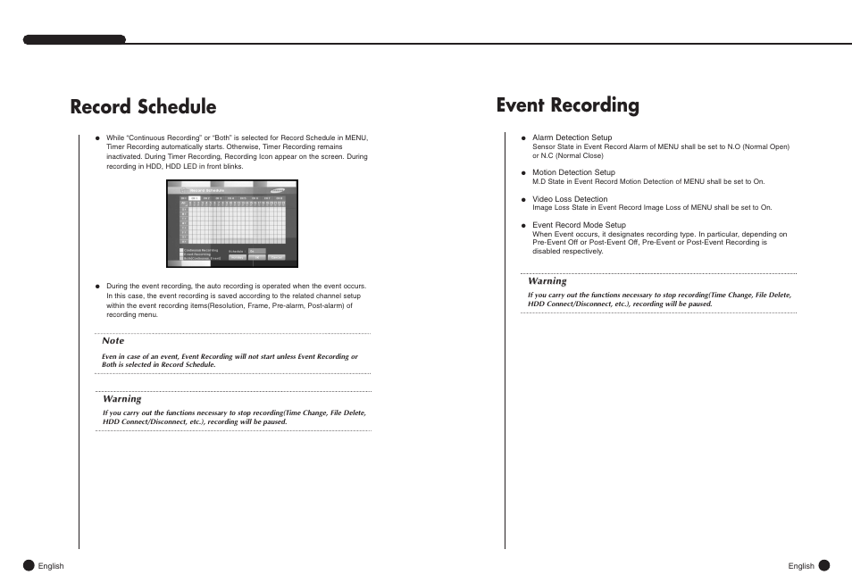 Record schedule, Event recording | Samsung SHR-4081N/P User Manual | Page 49 / 105